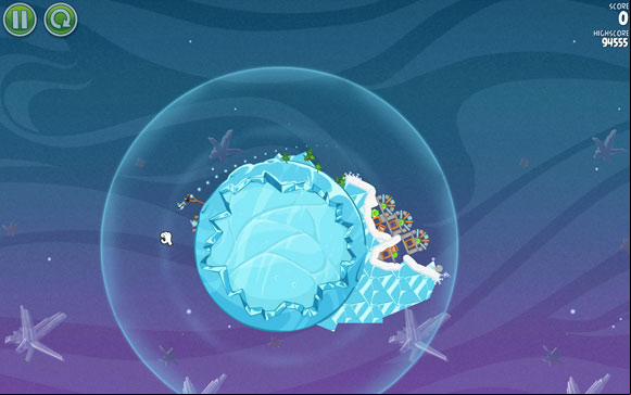 A very easy level which requires only launching the proper bird - Level 2-11 - Cold Cuts - Angry Birds Space - Game Guide and Walkthrough
