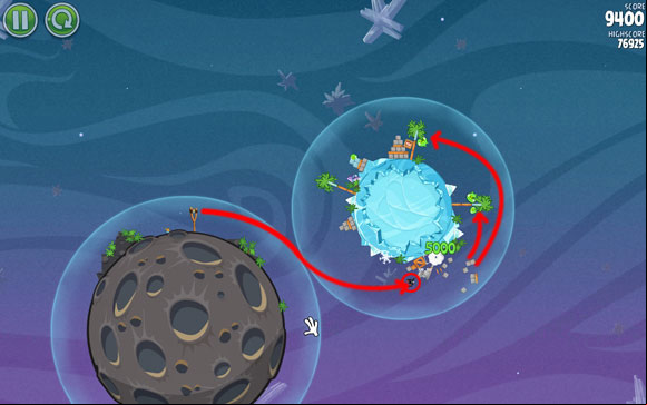 With the first solution, you only need to use one bird, but it's very demanding and requires a bit of luck, too - Level 2-8 - Cold Cuts - Angry Birds Space - Game Guide and Walkthrough