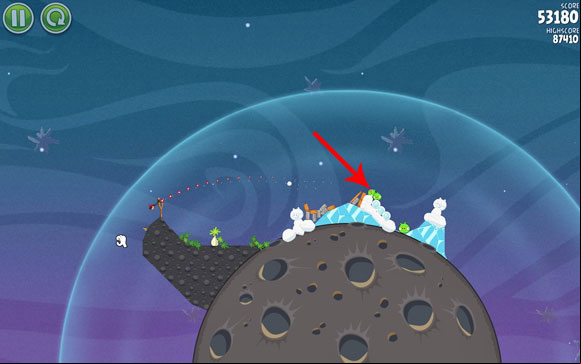 The last bird may cause a little trouble, because there's nothing to refer to when aiming - Level 2-7 - Cold Cuts - Angry Birds Space - Game Guide and Walkthrough