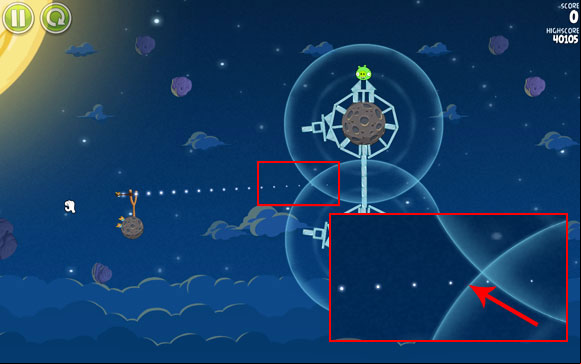 This level requires a little bit more precision - aim BipBapBop a little below the point where the gravities of the two planets meet - Level 1-10 - Pig Bang - Angry Birds Space - Game Guide and Walkthrough
