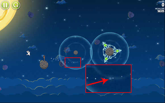After zooming out to the maximum level, you can use the small star visible in the background to plan your bird's flight trajectory - Level 1-12 - Pig Bang - Angry Birds Space - Game Guide and Walkthrough