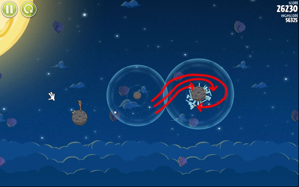 The birds should eliminate, one by one, all the pigs - Level 1-12 - Pig Bang - Angry Birds Space - Game Guide and Walkthrough