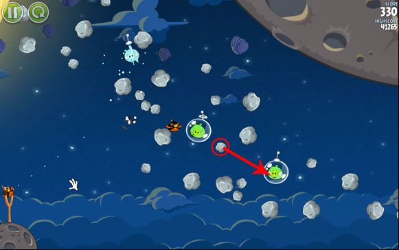 It should fly just under the second pig and hit it too - Level 1-15 - Pig Bang - Angry Birds Space - Game Guide and Walkthrough