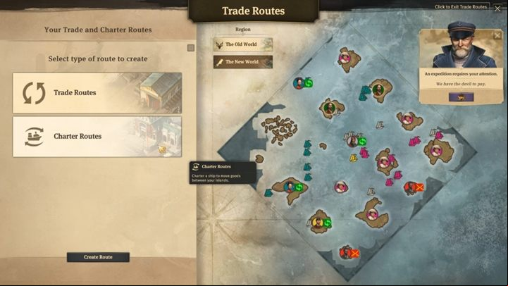 Select the second option to create a trail between the islands - Anno 1800: How do I move goods between my islands? - FAQ - Anno 1800 Game Guide