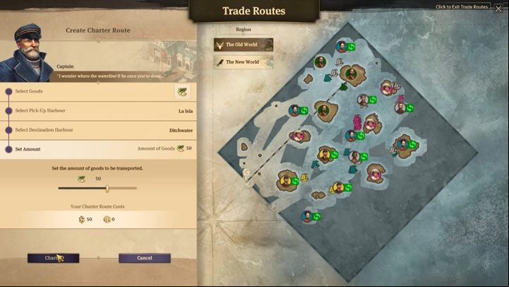 Choose which goods you want to transport, from where and to which island - Anno 1800: How do I move goods between my islands? - FAQ - Anno 1800 Game Guide