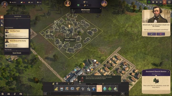 Click on the Desolated Church District to demolish the remains and ruins of old buildings - Anno 1800: Chapter 1 - A Tale of Two Brothers Walkthrough - Campaign - Anno 1800 Game Guide