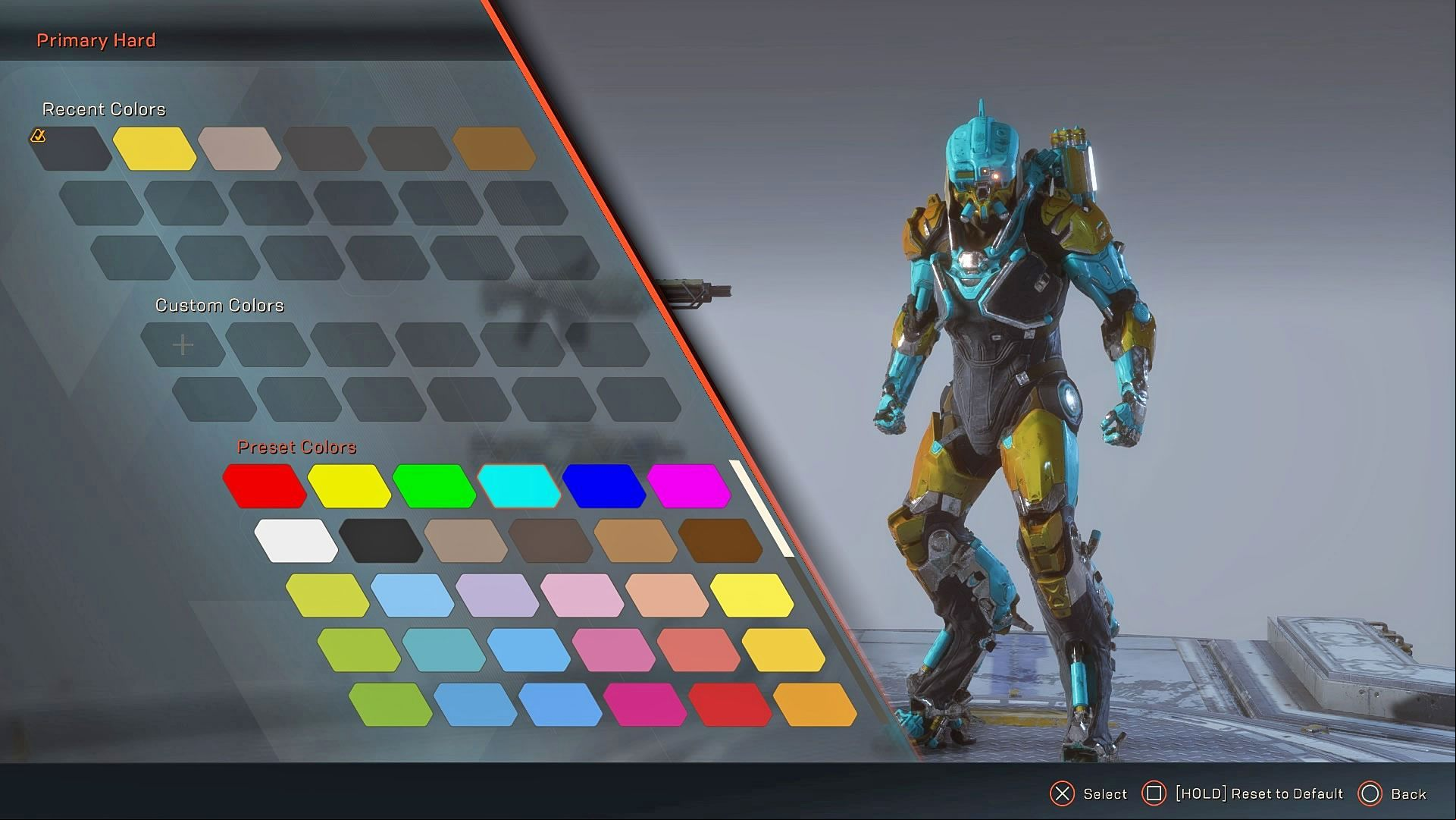 Click on the smaller part - this opens the window with available colors (sometimes, you may not be able to use all the colors) - Where can I change the color of my Javelin in Anthem? - FAQ - Anthem Guide