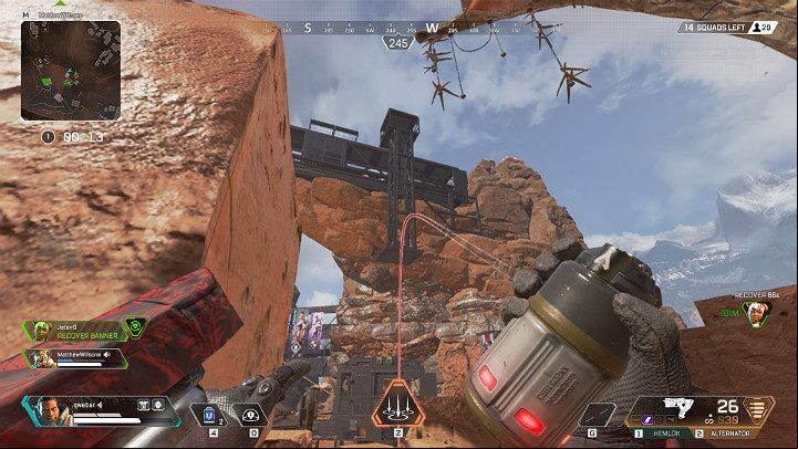 Gibraltar can throw a signal grenade to mark the area which will be subject to a bombardment - Gibraltar - Shielded Fortress | Heroes Apex Legends - Legends - Apex Legends Guide