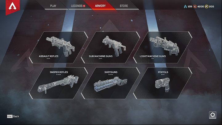 The weapon skins are divided based on the type of the weapon - Crafting and currency in Apex Legends - Currency and Apex packs - Apex Legends Guide