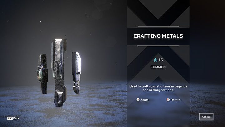 In Apex Legends, Metal is a special crafting material which is used to craft cosmetic items - Crafting and currency in Apex Legends - Currency and Apex packs - Apex Legends Guide