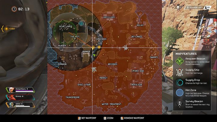 When you learn the next position of the ring (green ring on the map above) you can plan your movements beforehand - Pathfinder - Forward Scout | Heroes Apex Legends - Legends - Apex Legends Guide