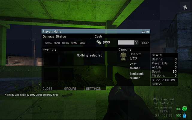 Player menu in Wasteland - Wasteland - Multiplayer servers - Arma III - Game Guide and Walkthrough