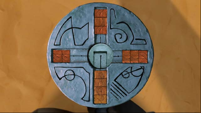 Finally move light square with pattern from the top to the bottom and then the last light square with pattern from the right arm to the bottom - Towers entrance - Third tower - Armikrog - Game Guide and Walkthrough