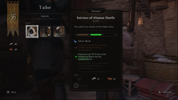 How to unlock: Fully upgrade an outfit - AC Mirage: Trophies / Achievements - list, trophy guide - Appendix - AC Mirage Guide