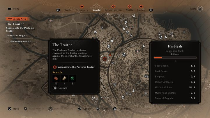 One of the contract quests with an optional reward for an environmental kill is "The Traitor" which is part of a longer series of contracts - AC Mirage: How to execute an environmental kill? - FAQ - AC Mirage Guide