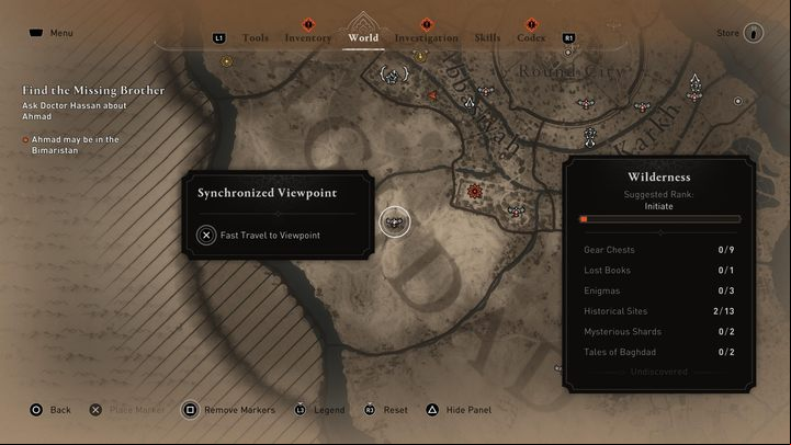 To use fast travel, go to the menu and activate the map in the "World" tab - AC Mirage: How does fast travel work? - FAQ - AC Mirage Guide