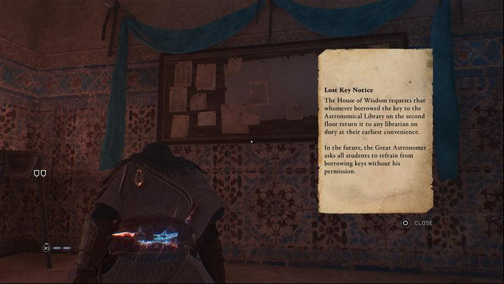 Once it is safe to wander freely, go to the corridor with a door leading to the astronomy workshop - AC Mirage: How to get to the chest in the House of Wisdom? - FAQ - AC Mirage Guide