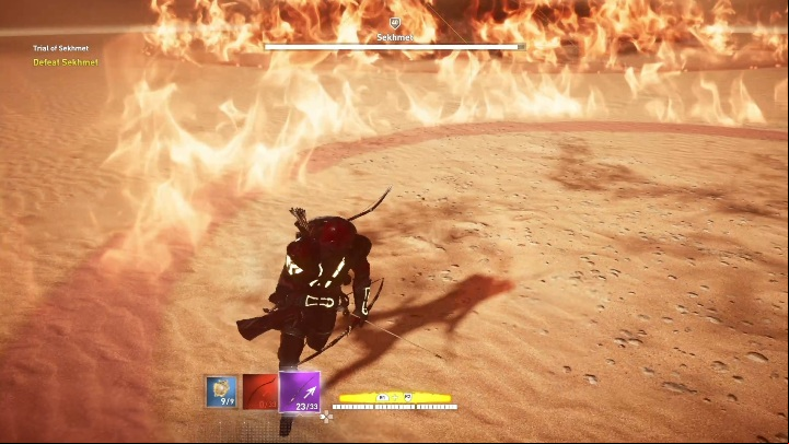 Sekhmet creates fire traps on the arena - Trials of the Gods Guide - Trial of Anubis, Trial of Sobek and Trial of Sekhmet - Walkthrough - Assassins Creed Origins Guide