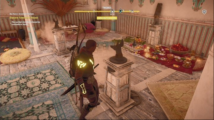 After talking to Tahemet, you must move and position the sculptures in her house in a certain way - No Honor Amongst Thebes- AC Origins The Curse of the Pharaohs DLC | Main quests - Main quests - Assassins Creed Origins Guide