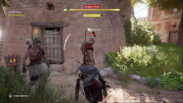 You can free a lion (the soldiers keep it in a cage) to clear the camp with greater ease - Memphis side quests and quest map | Walkthrough - Side quests - Assassins Creed Origins Guide