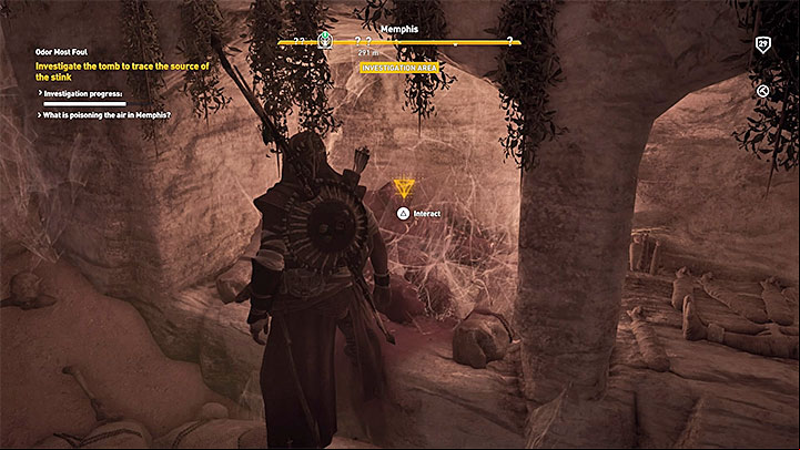 Be careful because the first chamber of the tomb is occupied by a group of bandits (level 21) - Memphis side quests and quest map | Walkthrough - Side quests - Assassins Creed Origins Guide
