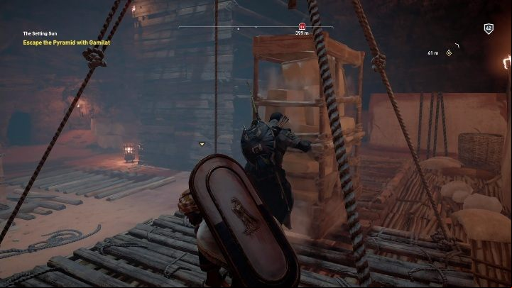 Once you get to the other room with puzzle, you have to push the stack of stones off the platform - How to escape the Pyramid with Gamilat in The Hidden Ones DLC - Basic questions - Assassins Creed Origins Guide