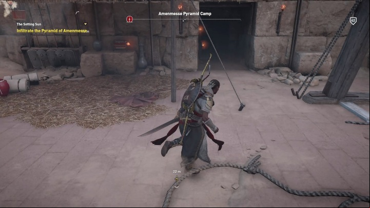 In the center of the construction ground is an entrance to a cave - The Setting Sun | The Hidden Ones Walkthrough - Main DLC Quests - Assassins Creed Origins Guide