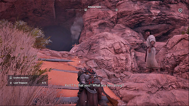 Kett (presented in the picture) stands near the entrance to Amanai Cave - Siwa Side quests and quest map | Walkthrough - Side quests - Assassins Creed Origins Guide