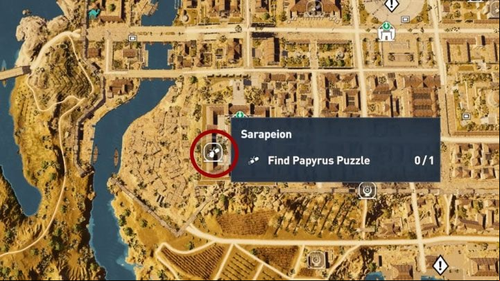 This papyrus is located in Sarapeion in Alexandria province - Papyrus Puzzle in Alexandria - Papyruses - Assassins Creed Origins Guide