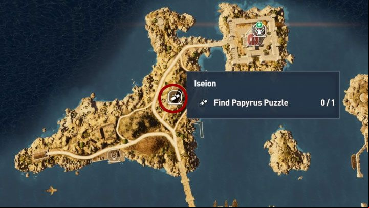 This papyrus is located in Iseion in Alexandria province - Papyrus Puzzle in Alexandria - Papyruses - Assassins Creed Origins Guide