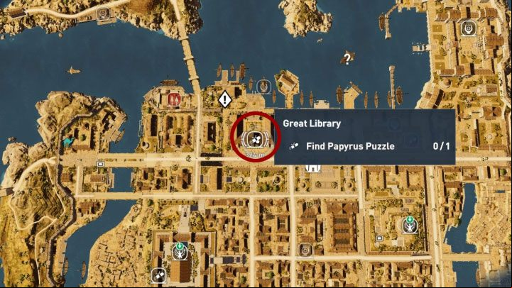This papyrus can be found in the Great Library in the Alexandria province - Papyrus Puzzle in Alexandria - Papyruses - Assassins Creed Origins Guide