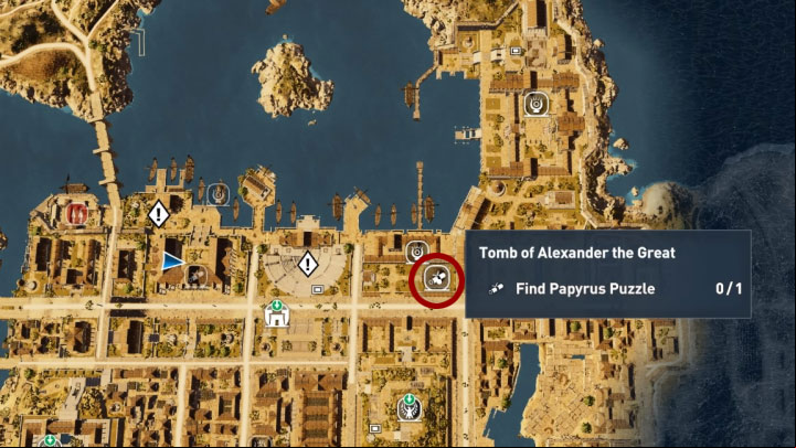 This papyrus is located in Tomb of Alexander the Great in Alexandria province - Papyrus Puzzle in Alexandria - Papyruses - Assassins Creed Origins Guide