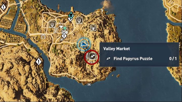 This papyrus can be found in the Valley Market in Euhemeria in the Faiyum province - Papyrus Puzzle in Faiyum - Papyruses - Assassins Creed Origins Guide