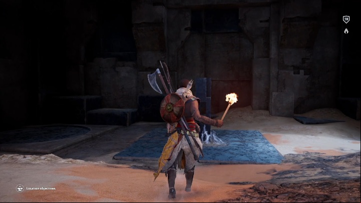 At the very bottom, theres a mechanism - Tombs in Isolated Desert Walkthrough - Tombs - Assassins Creed Origins Guide