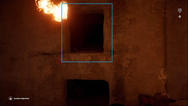 Jump onto the ledge and from there into the hole into the wall - highlighted on the screen - Tombs in Giza Walkthrough - Tombs - Assassins Creed Origins Guide