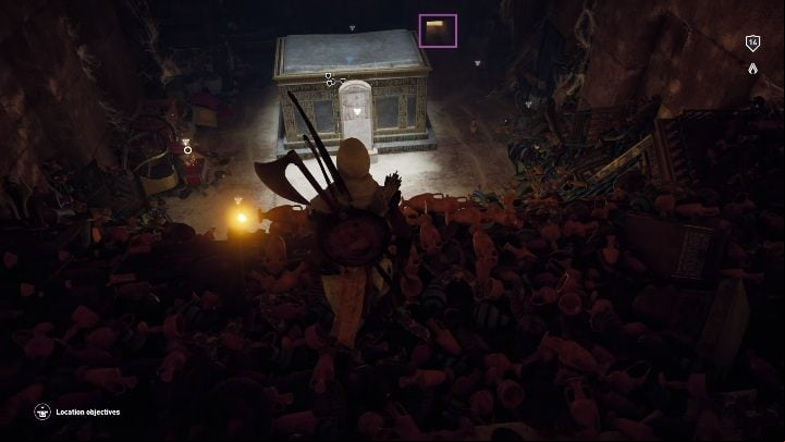 On the right side of the sarcophagus you can find a age - marked purple in the picture - Tombs in Giza Walkthrough - Tombs - Assassins Creed Origins Guide