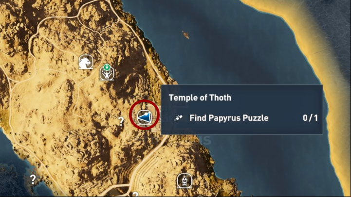 This papyrus can be found in Temple of Thoth in the city of Hermopolis in the Haueris Nome province - Papyrus Puzzle in Haueris Nome - Papyruses - Assassins Creed Origins Guide