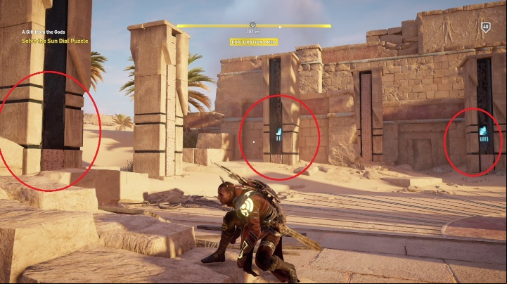 In a morning you can notice 3 opened columns - Final Fantasy quests in Assassins Creed Origins - Walkthrough - Assassins Creed Origins Guide