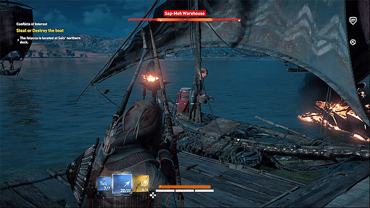 Zervos gives you a new objective - you must steal or destroy his boat - Sapi-Res Nome and Khensu Nome side quests and quest map | Walkthrough - Side quests - Assassins Creed Origins Guide