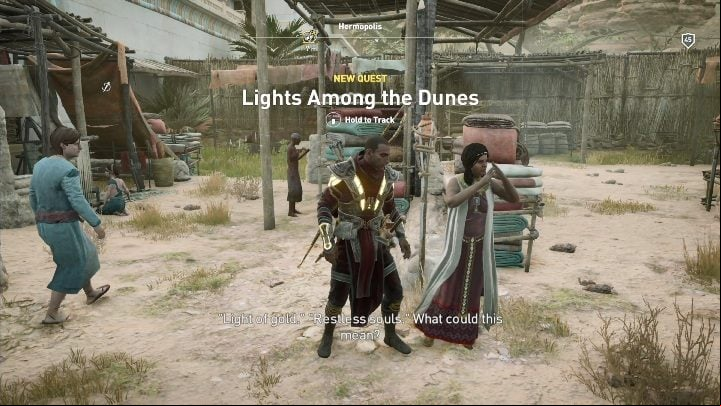 To begin the mission, youll have to talk to an NPC standing in the city center - Lights Among the Dunes quests in Assassins Creed Origins - Walkthrough - Assassins Creed Origins Guide