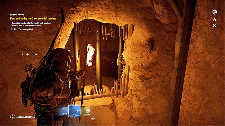 The south-east ceremonial torch is inside of the Bent Pyramid of Sneferu - Saqqara Nome side quests and quest map | Walkthrough - Side quests - Assassins Creed Origins Guide