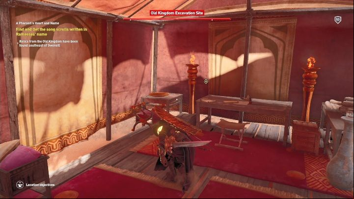 Once youve collected one of the artifacts, you must head to the enemy encampment - Old Kingdom Excavation Site - A Pharaohs Heart and Name - AC Origins The Curse of the Pharaohs DLC | Main quests - Main quests - Assassins Creed Origins Guide
