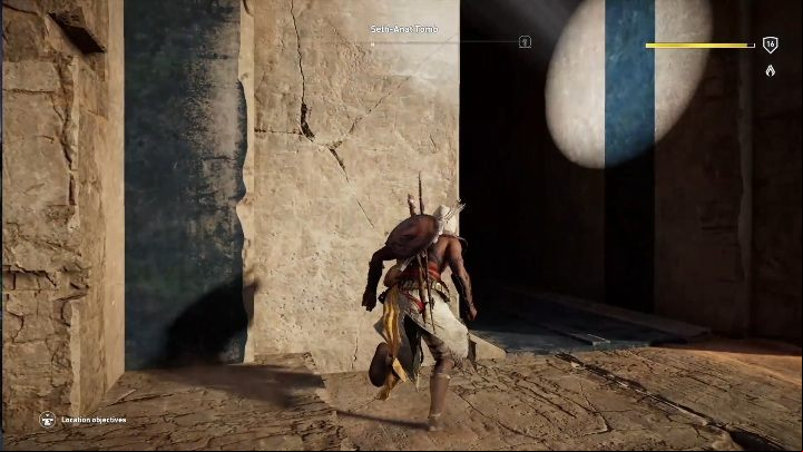 The first thing that you must do is to move a hatch on the left side of the puzzle - Tombs in Deshert Desert Walkthrough - Tombs - Assassins Creed Origins Guide