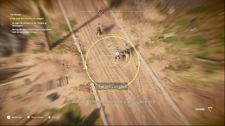 Start the mission by reaching the wharf and use Senu to find the man with the item - The Heretic - AC Origins The Curse of the Pharaohs DLC | Main quests - Main quests - Assassins Creed Origins Guide