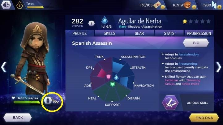 To heal the protagonist, you must open the heroes tab and then click on the icon shown on the screen above - How to regenerate health in Assassins Creed Rebellion? - Basics - Assassins Creed Rebellion Guide