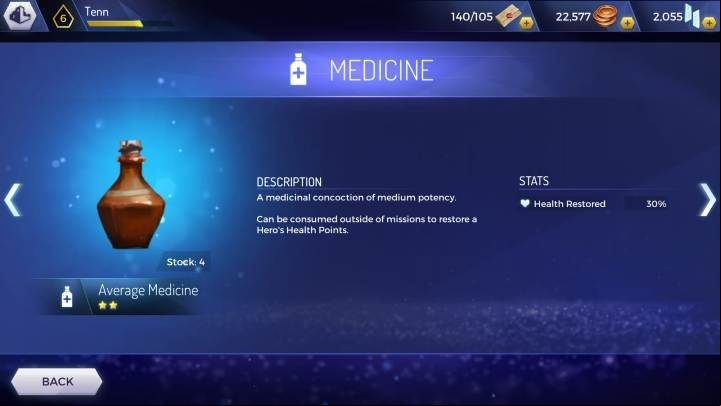 Average Medicine: renews 30% of health points - How to regenerate health in Assassins Creed Rebellion? - Basics - Assassins Creed Rebellion Guide