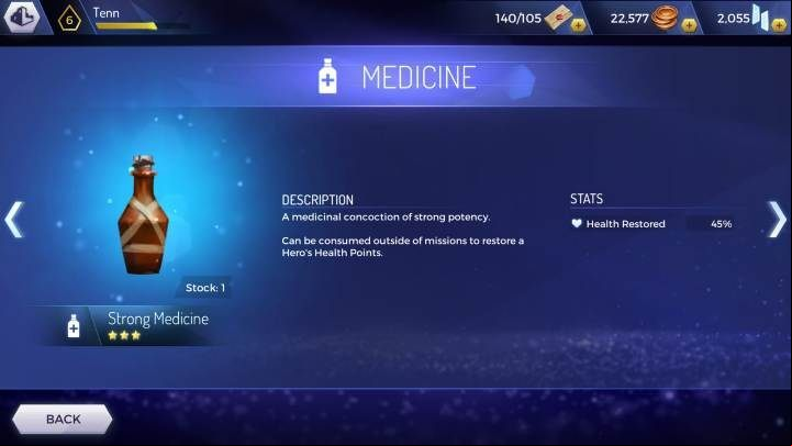 Strong Medicine: renews 45% of health points - How to regenerate health in Assassins Creed Rebellion? - Basics - Assassins Creed Rebellion Guide