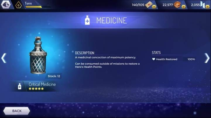 Critical Medicine: renews 100% of health points - How to regenerate health in Assassins Creed Rebellion? - Basics - Assassins Creed Rebellion Guide