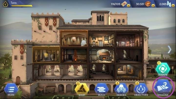To start a mission in Assassins Creed Rebellion, you must open the map of regions, by clicking on the icon marked on the screenshot above - How to start a mission in Assassins Creed Rebellion? - Missions - Assassins Creed Rebellion Guide