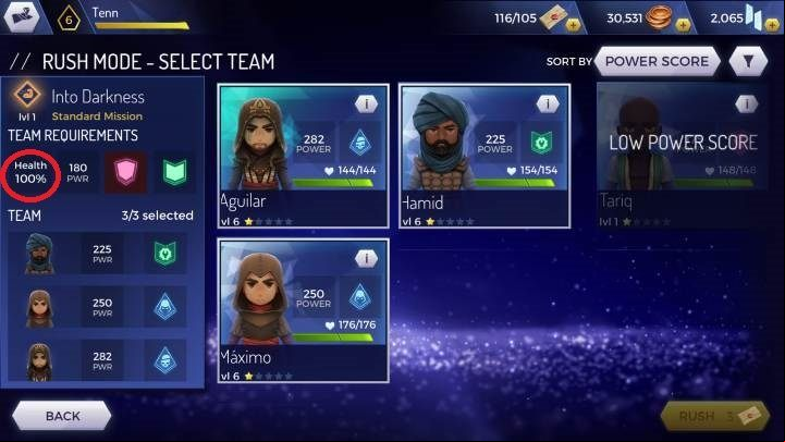 Once there, look carefully at the requirements - Rush Mode in Assassins Creed Rebellion - Missions - Assassins Creed Rebellion Guide